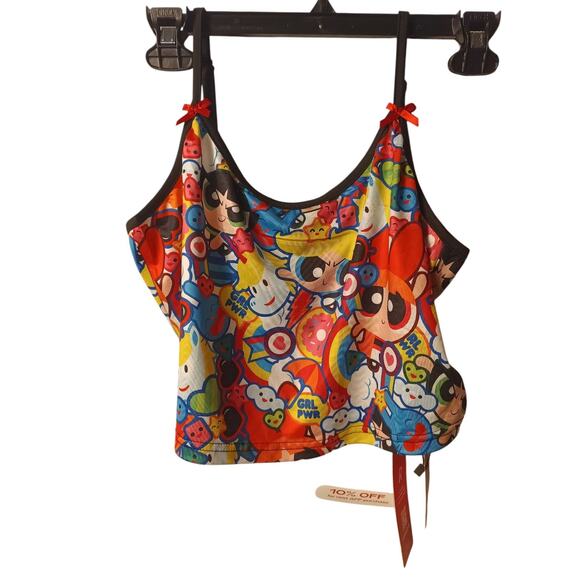 The Powerpuff Girls | ROMWE Cartoon Graphic Bow Front Contrast Binding Cami Top - Picture 1 of 5